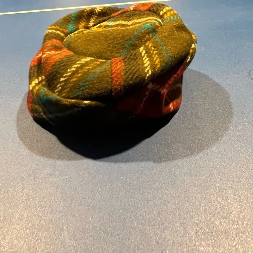 Vintage Brenda Lynn New York  Wide Brim Green Plaid Wool Cap Y2K Made USA